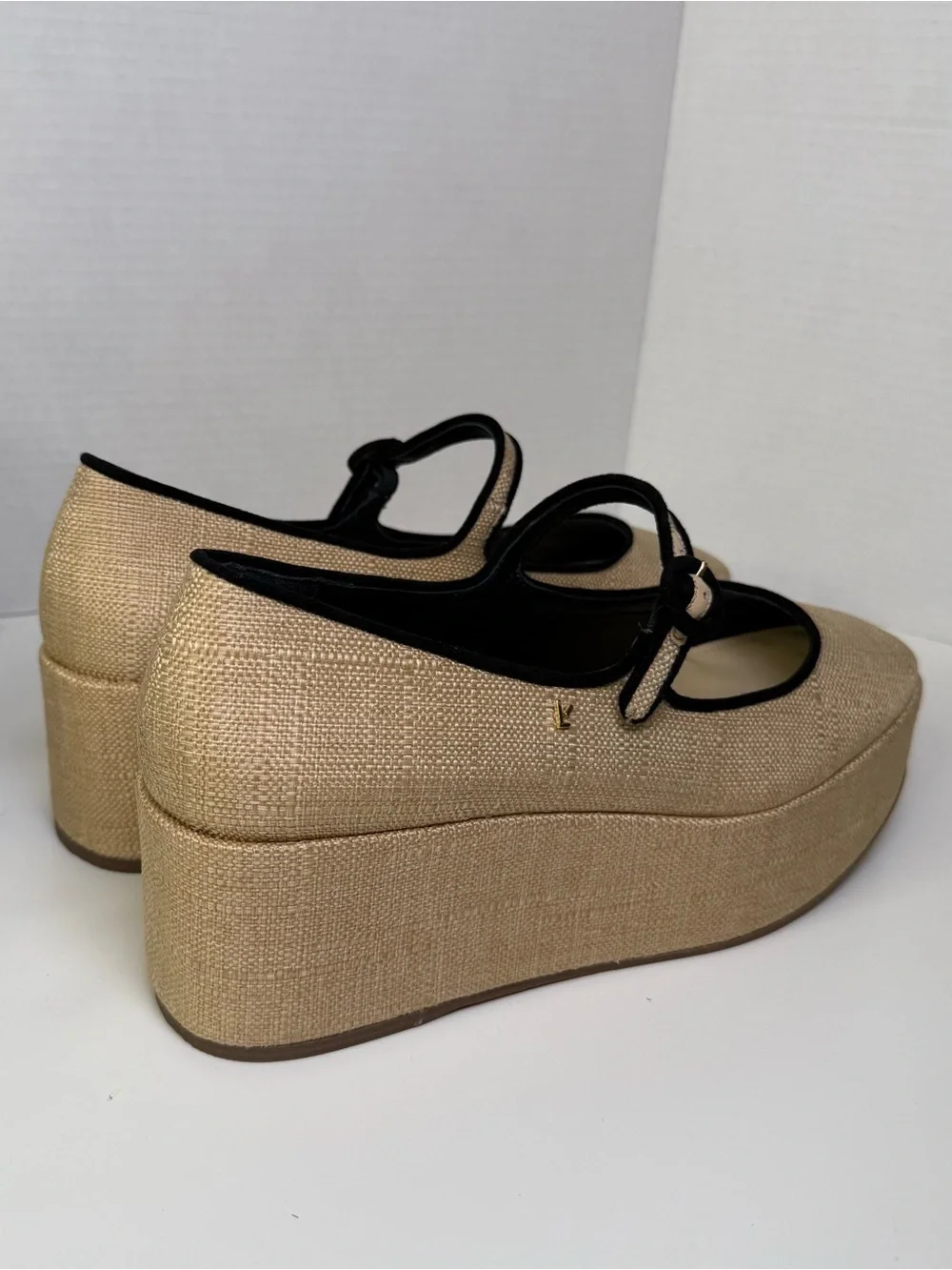 Larroude Women's Blair Flatforms Mary-Jane Raffia/Leather Shoes Women's Size 10